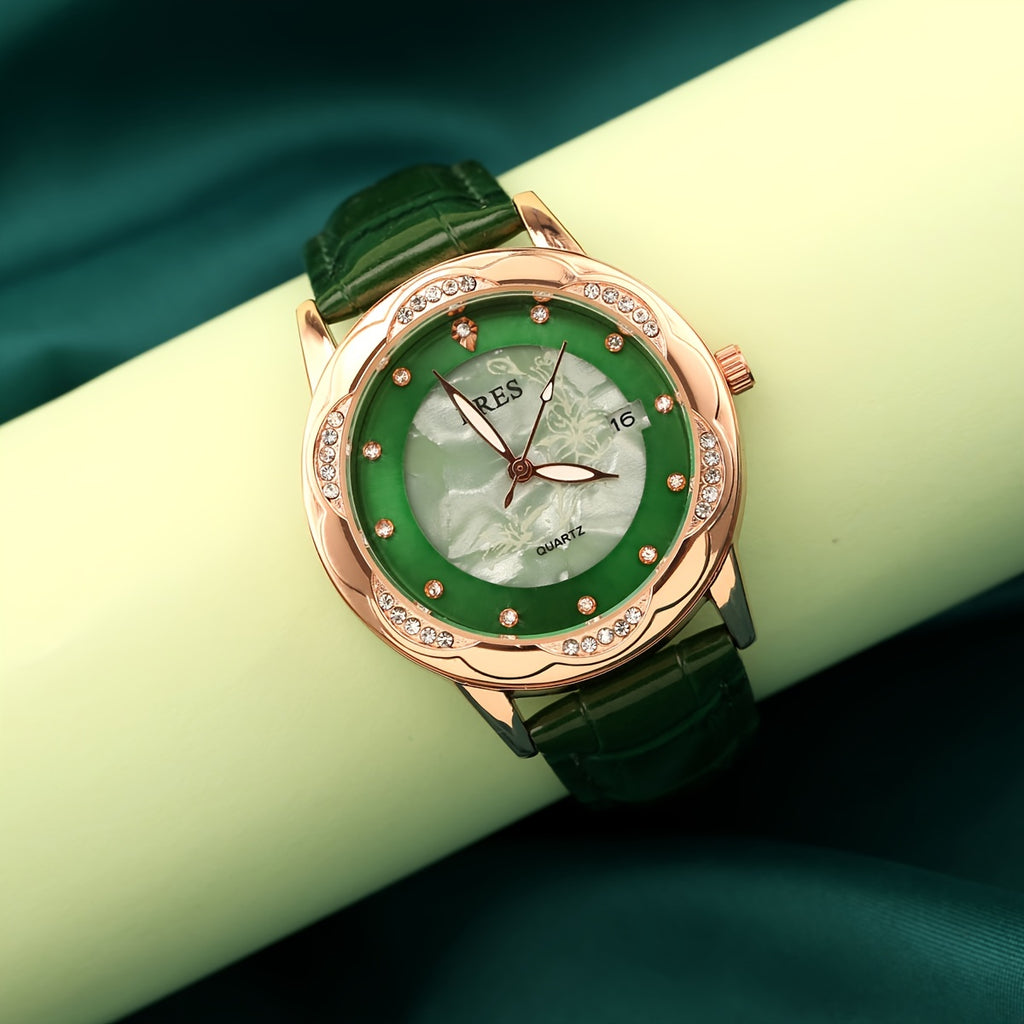 Round Quartz Watch Calfskin Strap Vintage Zinc Alloy Pointer Zinc Alloy Case Perfect Gifts For Women