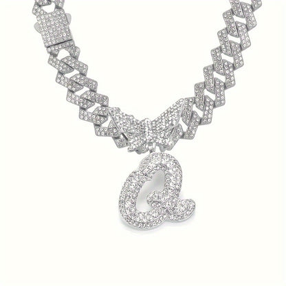 Cuban Link Chain Necklace - Initial Letter for Men Women - with Butterfly Alphabet Pendant A-Z, Gold & - product detail view