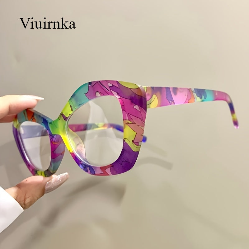 VIUIRNKA Women's Glasses, Trendy Colorful Cat Eye Frame Fashion, Blue Light Blocking PC Lenses with Metal Hinges & Case, Lightweight Retro Square Design, Cool Quality Event Wear, Trending Holiday Gifts