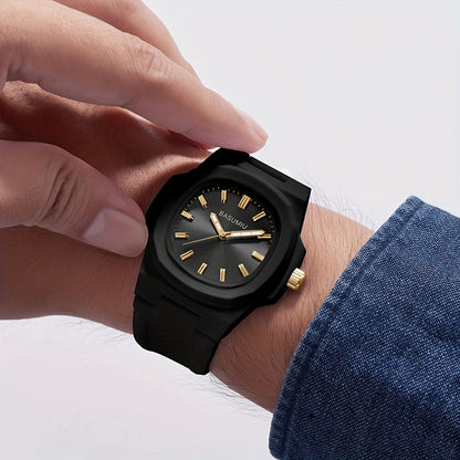 Silicone Band Watch for Men - Casual Minimalist Oval Dial Quartz Wristwatch, Zinc Alloy Case, Lightweight Sport Everyday Watch Gift in Black Gold, Black White, Black Silver