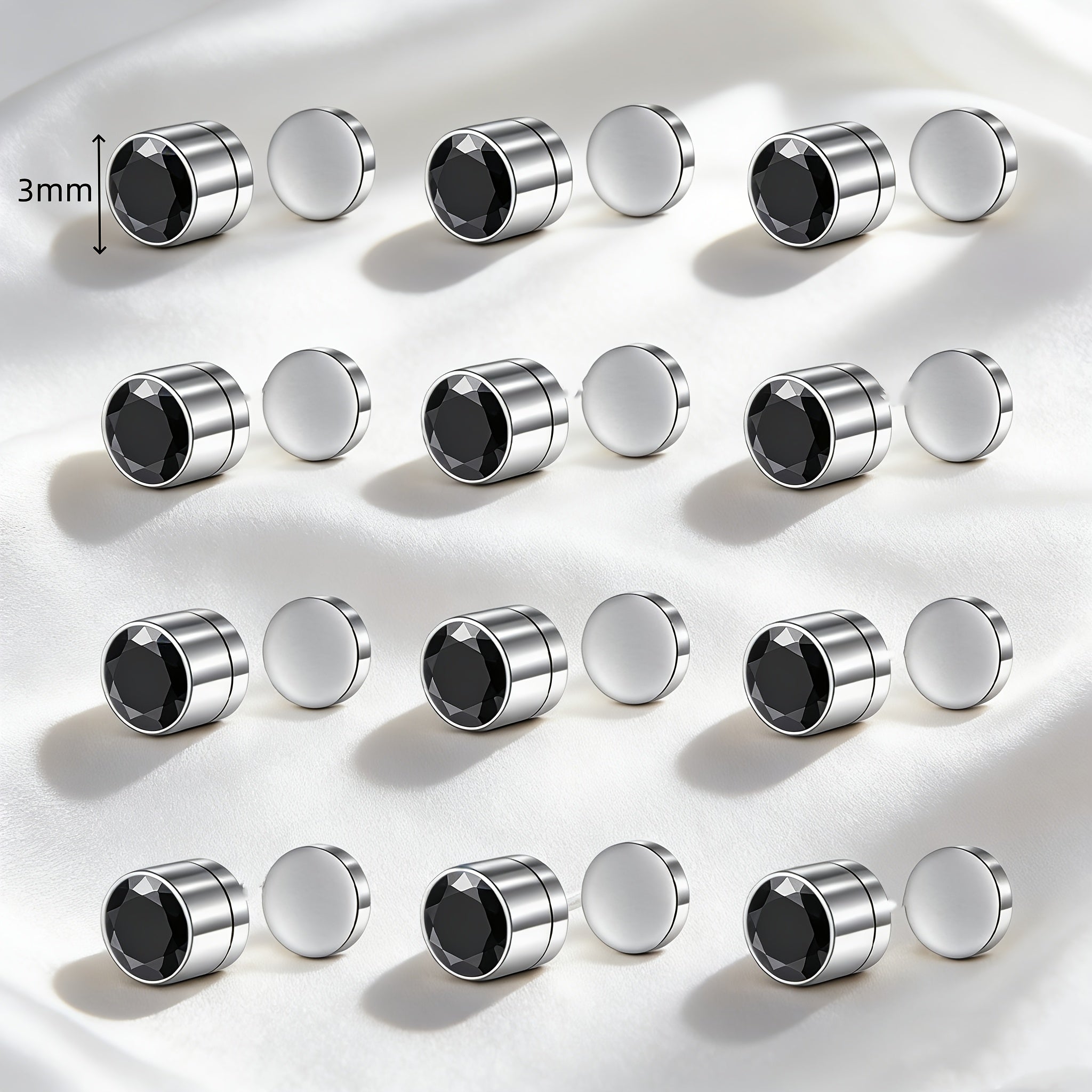 8/9/12/14pcs Magnetic Stud Earrings for Men Round Square Embellished Stud Earrings