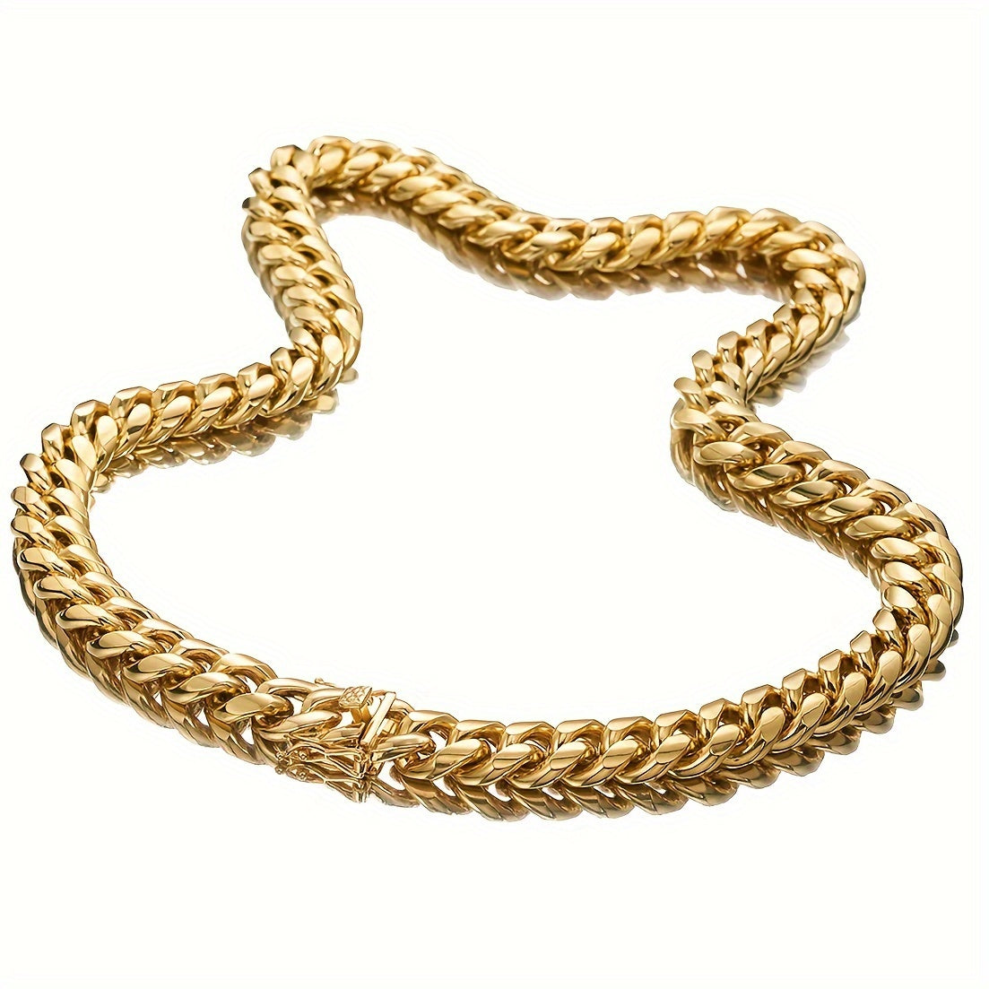 Mens Stainless Steel Cuban Chain Fashion Golden Necklace
