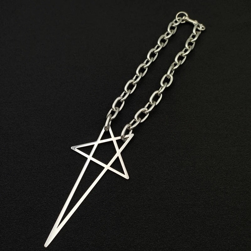 Punk Hip-Hop Rock Silvery Chunky Thick Lock Choker Chain Necklace - Unisex Five-pointed Star Design for Men and Women, Stylish & Chic, Trendy Fashion Accessories, Perfect Gift Option