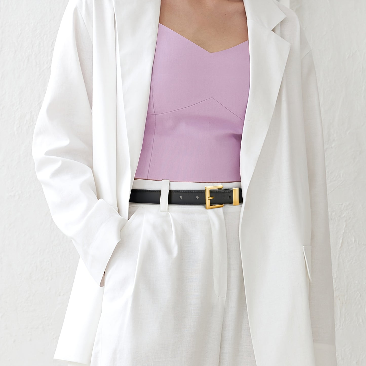 Square Buckle Belt for Women - Color Block Casual Dress Belt for Jeans Pants Dresses, Hand Washable Fashion Waist Belt for Wedding Daily Wear Party S M L XL 2XL Black Beige White Brown