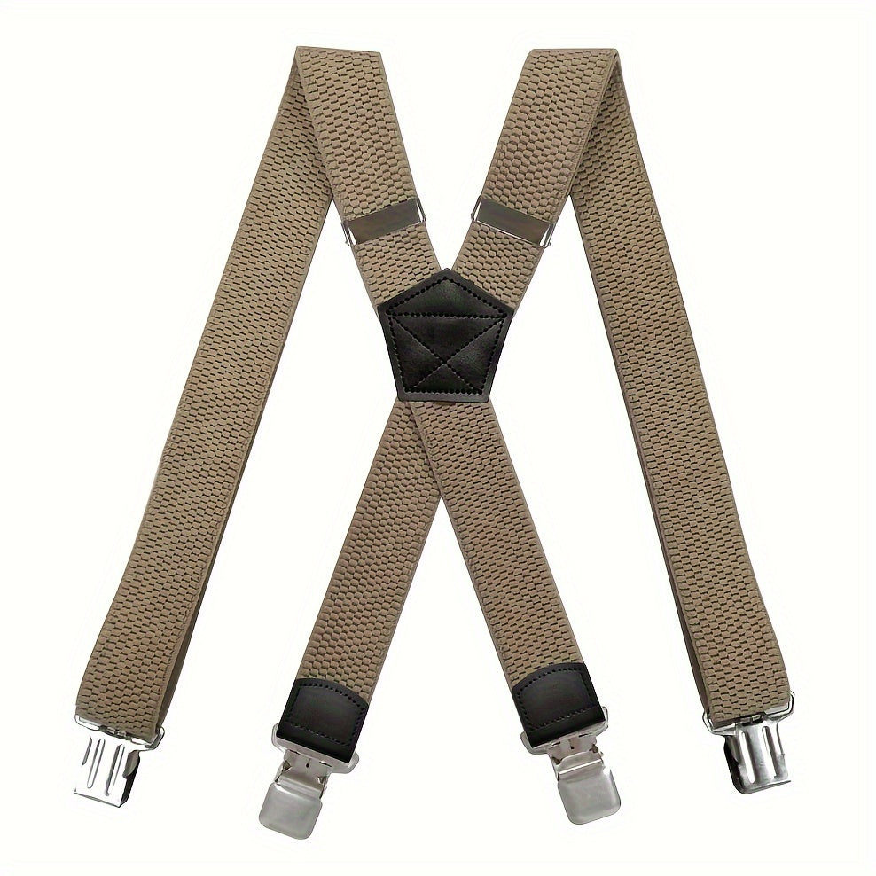 1/2pc Heavy Duty Suspenders For Men Work Outdoor Hunting Motorbiking Skiing, 1.5inch Wide X-back 4 Strong clamp, Adjustable Elastic Men's Suspenders Trouser Braces