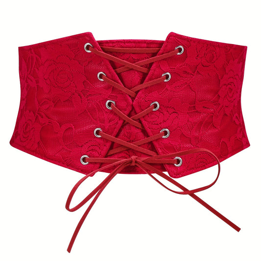 Corset Belt for Women Lace Up Wide Waist Cincher - Elastic Waspie Underbust Corset Belt for Dresses, Halloween Pirate Costume & Renaissance Cosplay, Sizes S-2XL, Red Fashion Waist Belt
