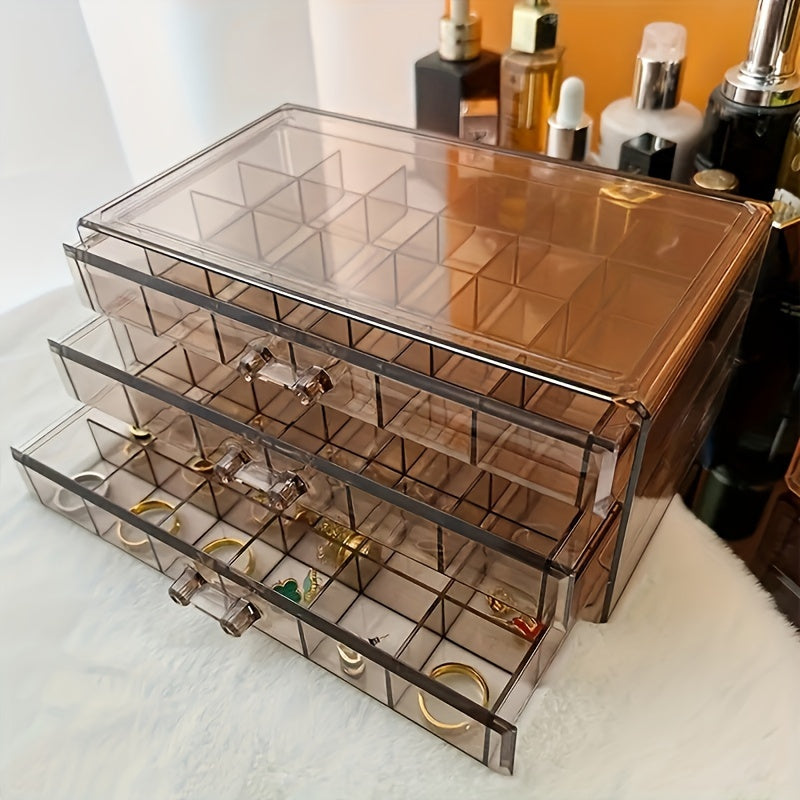 1pc Large-Capacity 3-Layer 72-Grid Ring Earrings Necklace Jewelry Storage Box with Buckle Closure And Classic Style - Spacious, Durable, And Easy-To-Use Plastic Organizer for Your Valuables