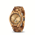 Chic Women'S Wooden Watch with Zebra Print Band, Golden-Tone Dial & Rhinestone Accents - Quartz Movement