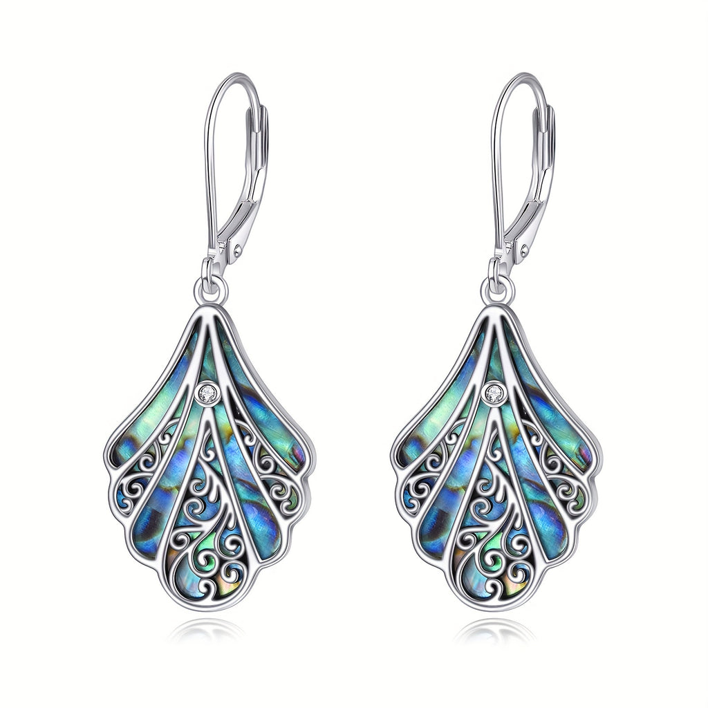 925 Sterling Silver Abalone Shell Drop Earrings, Women'S Hollow Bohemian Earrings, Jewelry Gift