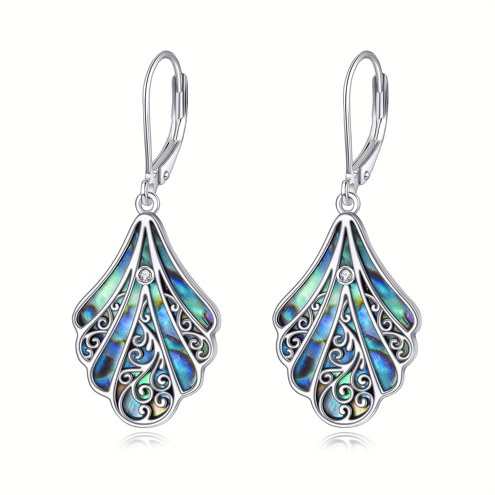 925 Sterling Silver Abalone Shell Drop Earrings, Women'S Hollow Bohemian Earrings, Jewelry Gift