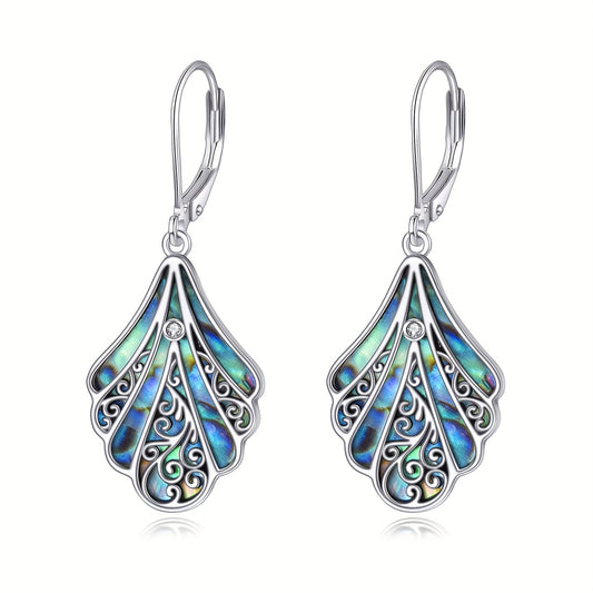 925 Sterling Silver Abalone Shell Drop Earrings, Women'S Hollow Bohemian Earrings, Jewelry Gift