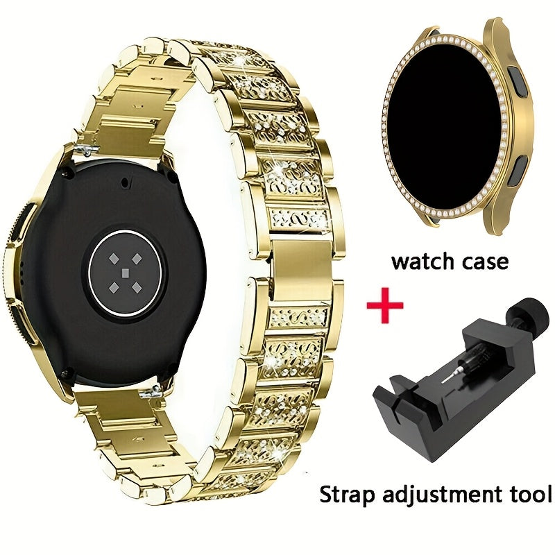 Suitable for Samsung Watch 4/5/6/7 Watch Straps Full of Rhinestones, Fashionable And Bright Watch Straps Single Row Rhinestone Protective Case And Watch Remover 40Mm 44Mm