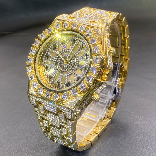 MISS FOX Premium Rhinestone Quartz Timepiece for Both Genders - Openwork Dual Layer Face, Luminous Hands, Metal Casing