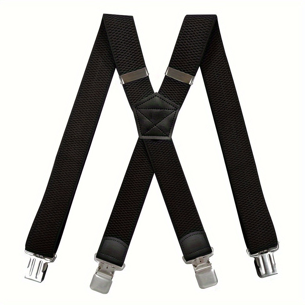 1/2pc Heavy Duty Suspenders For Men Work Outdoor Hunting Motorbiking Skiing, 1.5inch Wide X-back 4 Strong clamp, Adjustable Elastic Men's Suspenders Trouser Braces