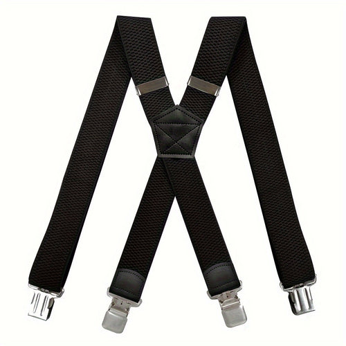 1/2pc Heavy Duty Suspenders For Men Work Outdoor Hunting Motorbiking Skiing, 1.5inch Wide X-back 4 Strong clamp, Adjustable Elastic Men's Suspenders Trouser Braces