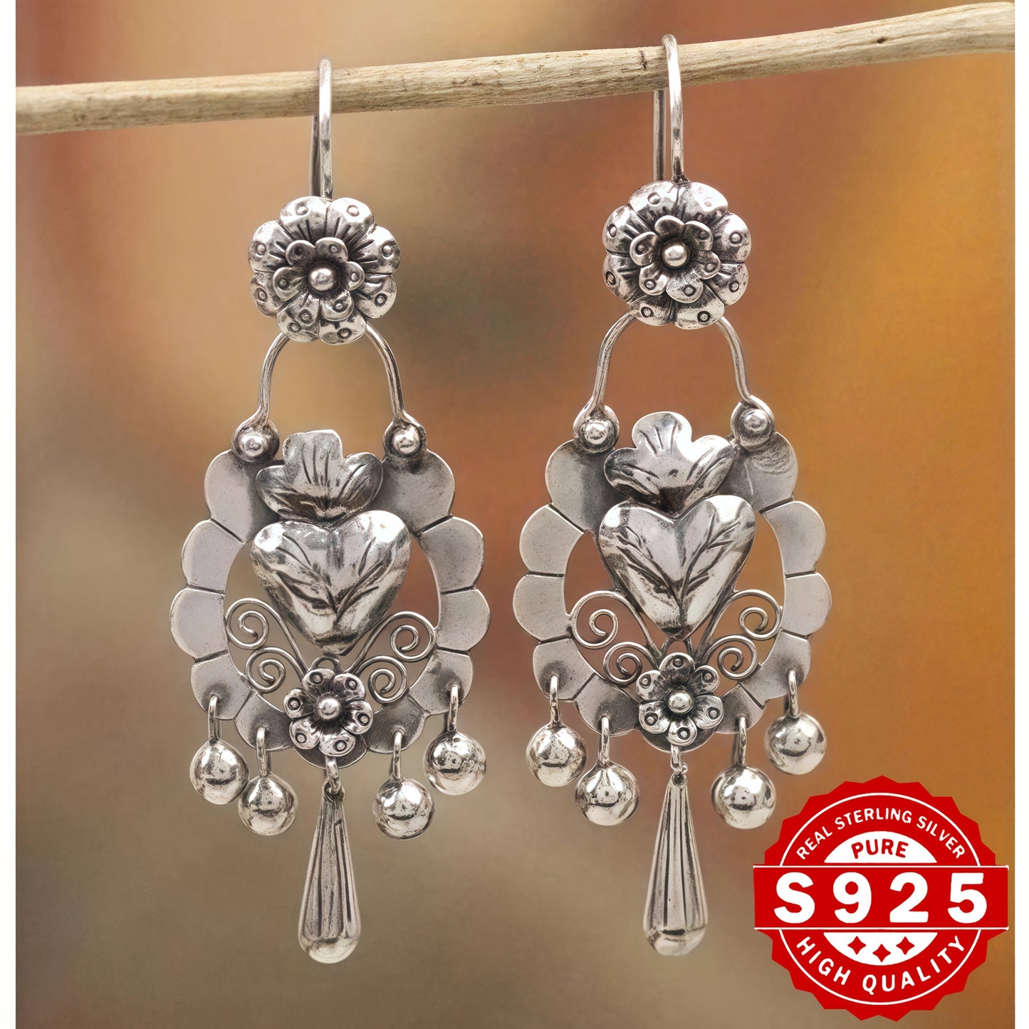 S925 Sterling Silver Bohemian Earrings Vintage Ethnic Retro Dangle Drop Earrings for Women Antique Silver Jewelry Valentine's Day Holiday Gift