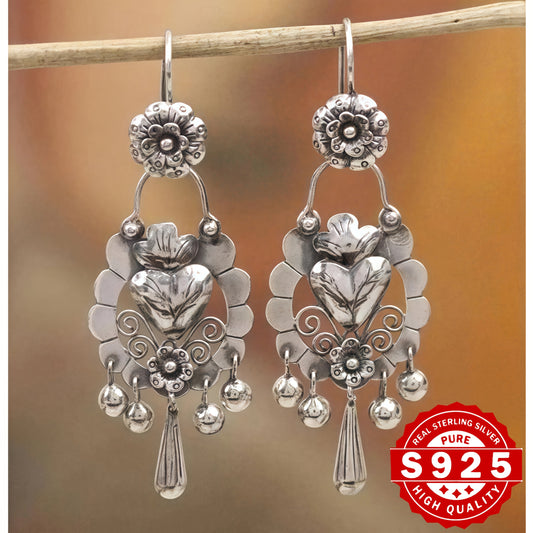 S925 Sterling Silver Bohemian Earrings Vintage Ethnic Retro Dangle Drop Earrings for Women Antique Silver Jewelry Valentine's Day Holiday Gift