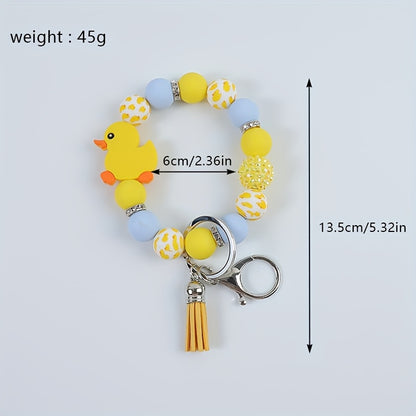 Duck Keychain Set 3 Pack | Cute Cartoon Duck Bead Key Ring, Kawaii Animal Charm Pendant – Fun Holiday Gift for Women, Girls, Kids & Duck Lovers
