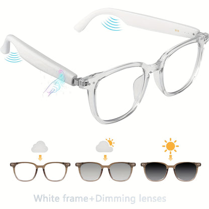 Smart Audio Glasses with Photochromic Lenses - Bluetooth Sunglasses for Music Calls Driving Sports, Anti Blue Light Auto Color Changing Unisex Eyewear in Gray Blue Black Transparent Coffee Yellow Silver