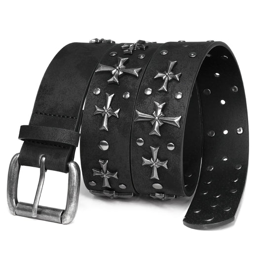 Punk Studded Belt Women Y2K Rivet Belt Gothic Cross Rivet Metal Alloy Buckle Waist Belt for Jeans Pants Rock Streetwear S M L XL 2XL Black White Brown