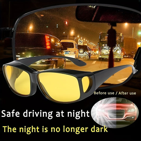 Night Vision Driving Glasses 2 Pcs - Anti Glare Yellow Lens HD Goggles for Men Women, Blue Light Blocking UV Protection Sports Wraparound Glasses for Nighttime Driving Cycling Outdoor