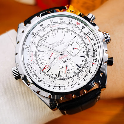 Men's Pilot Automatic Mechanical Watch – Multifunctional Sub-Dials, Week & 24H Display, Date Calendar, Stainless Steel Case, Business Casual Luxury Wristwatch
