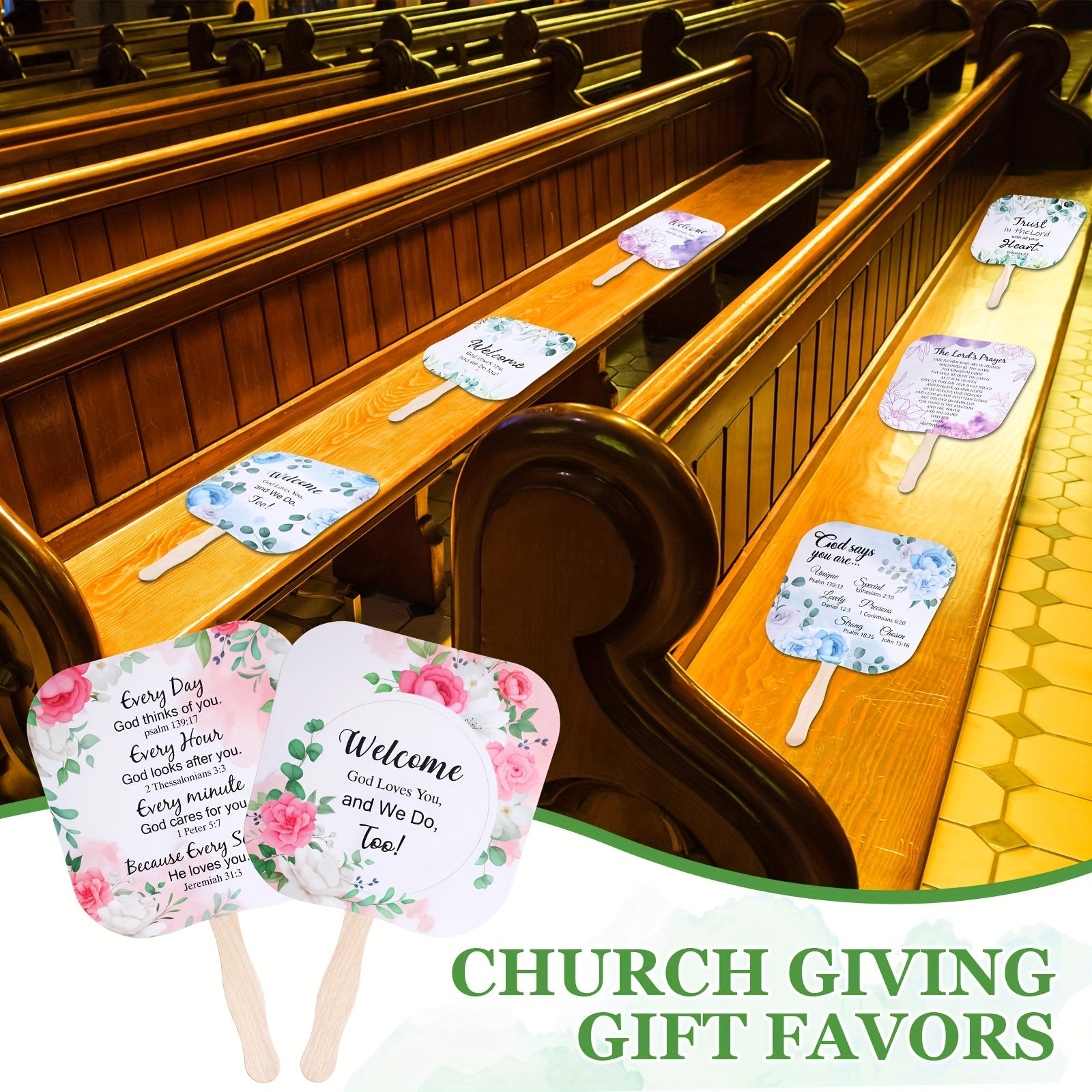 60pcs Christian Church Fans Handheld Set | Religious Paper Hand Fans Bulk Gifts For Church Services With Lord'S Prayer, Bible Verses, Inspirational Scripture | Classic Design By Dreyoo