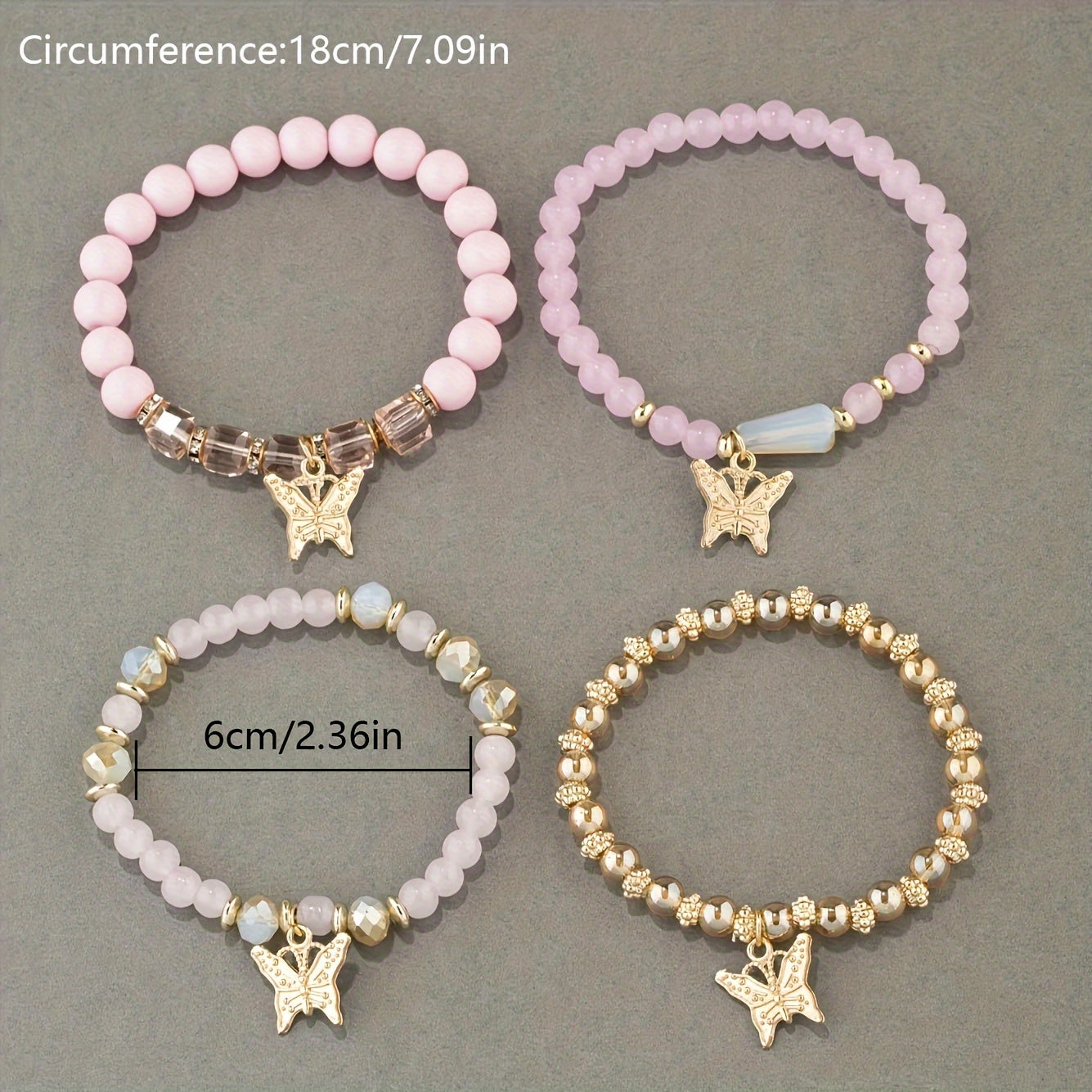 7 sets (a total of 28pcs) of multi-layer beaded stackable bracelet sets, artificial butterfly pendant jewelry sets, multi-layer beaded elastic bracelets, handmade jewelry sets -DIY beaded jewelry