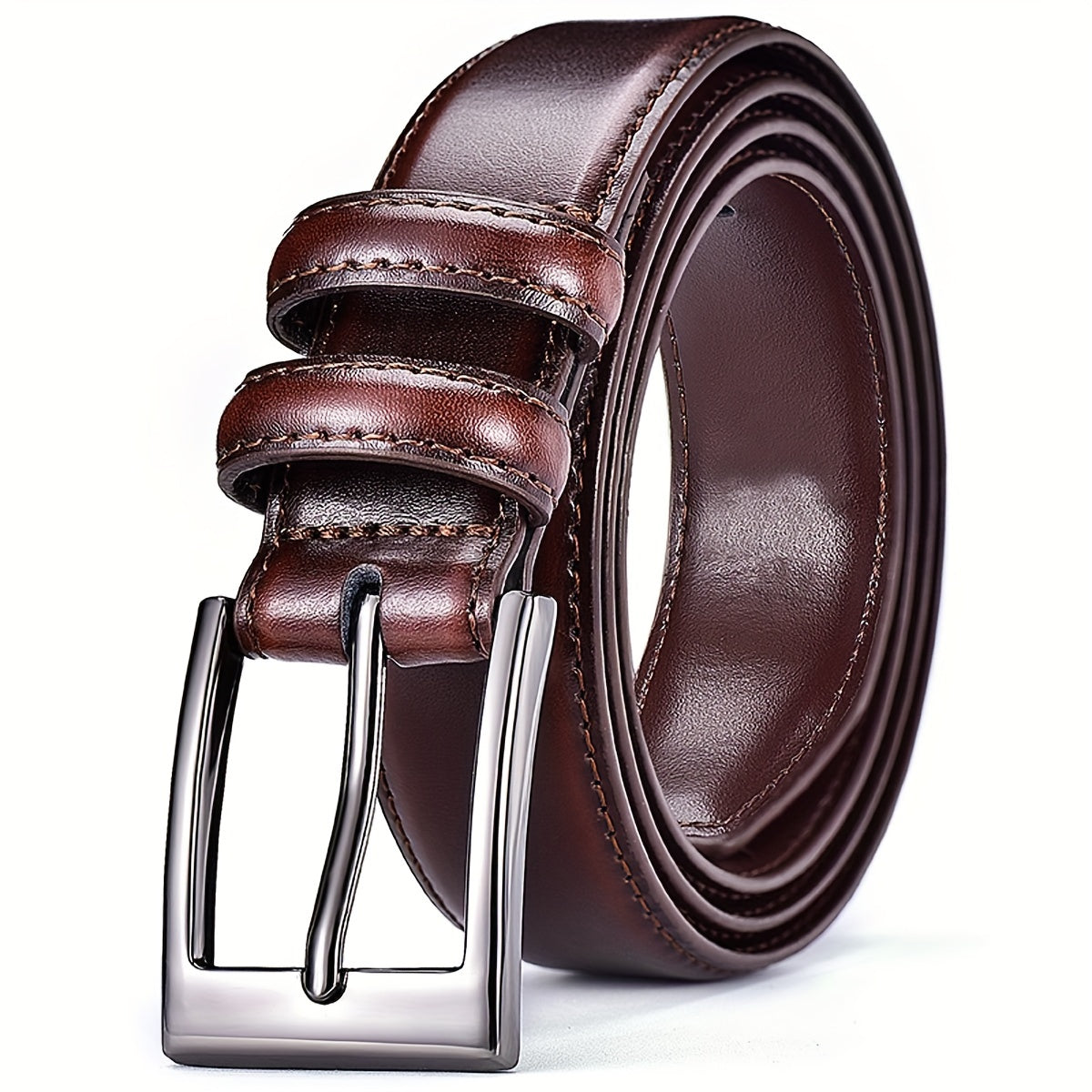 Men's Genuine Leather Belt with Gift Box - Zinc Alloy Golden Buckle Dress Belt for Jeans & Trousers, Perfect Gift for Dad & Husband, Black Brown Caramel 96-126cm