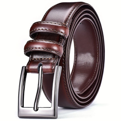 Men's Genuine Leather Belt with Gift Box - Zinc Alloy Golden Buckle Dress Belt for Jeans & Trousers, Perfect Gift for Dad & Husband, Black Brown Caramel 96-126cm