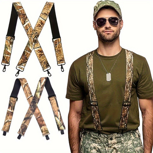 Men'S Heavy-Duty Camo Suspenders Featuring Four Robust Hooks/Clips, Designed for Hunting And Work, with an Adjustable X-Back Style