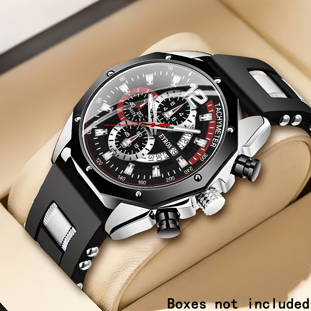 1pc Men'S Fashion Casual Quartz Watch, Silicone Strap, Date Display - Stylish Casual Wristwatch for Casual Attire, Casual Wristwatch | Sporty Watch Design | Quartz Movement, Thanksgiving, Christmas The Perfect Gift Reloj Para Hombre.