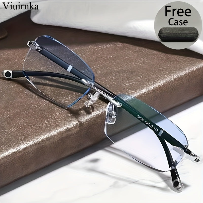 Blue Light Blocking Glasses for Men – Rimless TR90 Frame Retro Rhinestone Anti Blue Light Eyewear, Elegant Business & Daily Use Computer Glasses | Perfect Gift for Valentine's Day, Graduation & More | 2 Styles