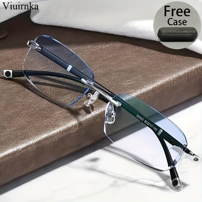 Blue Light Blocking Glasses for Men – Rimless TR90 Frame Retro Rhinestone Anti Blue Light Eyewear, Elegant Business & Daily Use Computer Glasses | Perfect Gift for Valentine's Day, Graduation & More | 2 Styles