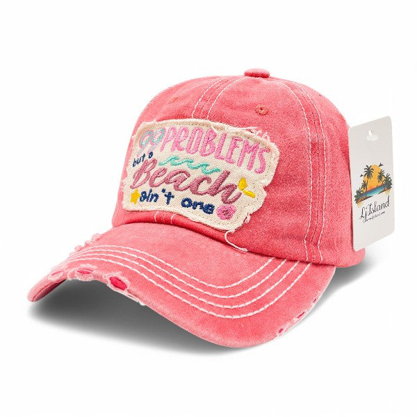 99 Problems But Beach ain't one Vintage Distressed Embroidered Baseball Cap For Women - 100% Cotton, Breathable, Casual, Adjustable, UV Protection