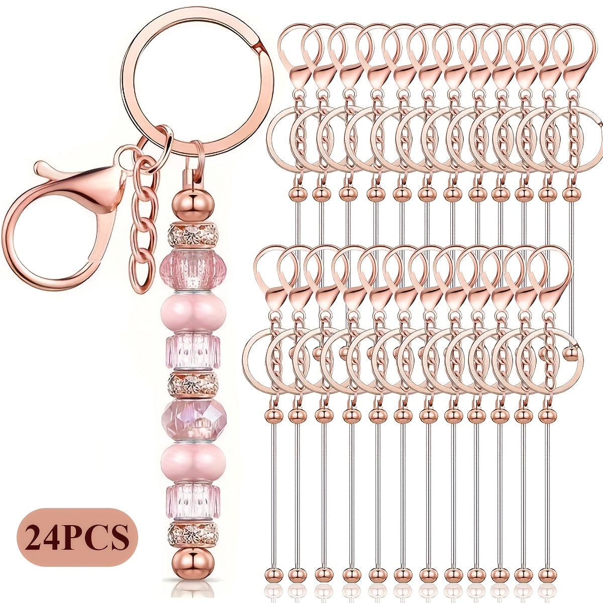 12/24pcs Stainless Steel Beadable Keychain Blanks Beaded Keychain Kit for Crafting Metal Keyring Pendant with Charms for Gifts Christmas & Halloween Gift Key Chain Pendant Production Supplies