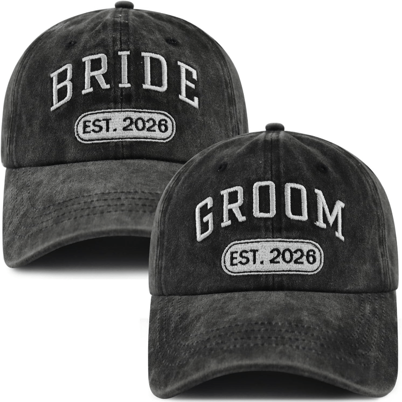 Baseball Cap - Bride and Groom Est 2026 Set 2pcs Couple Hats 3D Embroidery Adjustable - product detail view 15