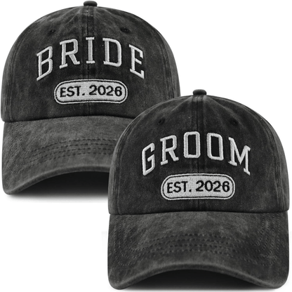 Baseball Cap - Bride and Groom Est 2026 Set 2pcs Couple Hats 3D Embroidery Adjustable - product detail view 15