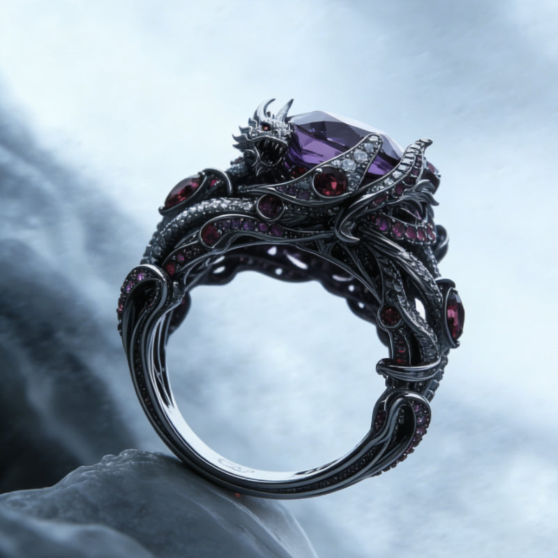 925 Sterling Silvery Men's Dragon Ring, Gothic Jewelry Heavy Metal Ring, Set with Luxurious 5A 5A Cubic Zirconiaia, Suitable for Daily Wear and Party/birthday/Halloween Gifts/anniversary Christmas Gifts