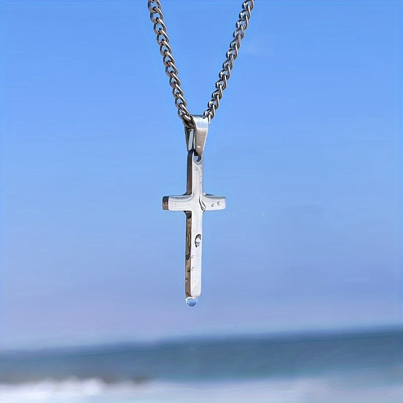 1 men's fashionable cross pendant necklace, plated with 18K golden Cuban chain, stainless steel men's minimalist casual necklace