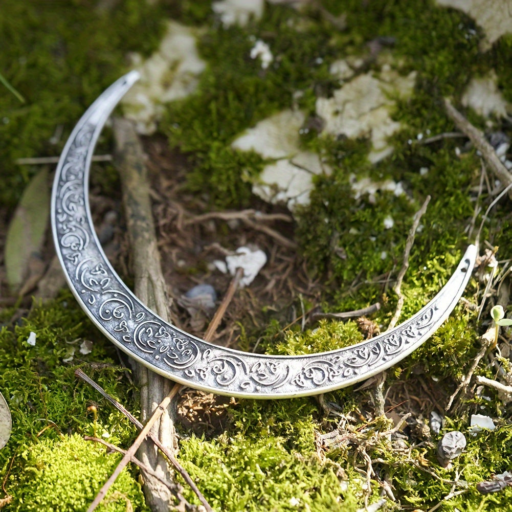 Elegant Hair Clip With 9 Pieces Of Crescent Moon Shape, Inspired By Viking Crow And Mandala Unique Design.