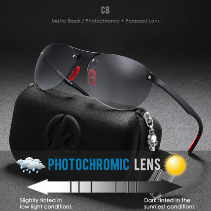 Photochromic Polarized Sunglasses Frameless Oval - TR90 Lightweight Auto-Darkening Mirrored UV400 Lens Men Women Driving Cycling with Hard Case