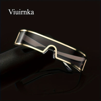 Cyberpunk Metal Wraparound Glasses for Men – Wide Temple Futuristic Design with Case, Lightweight Street Style Fashion Eyewear, Perfect Halloween & Christmas Gift for Cool Event Wear