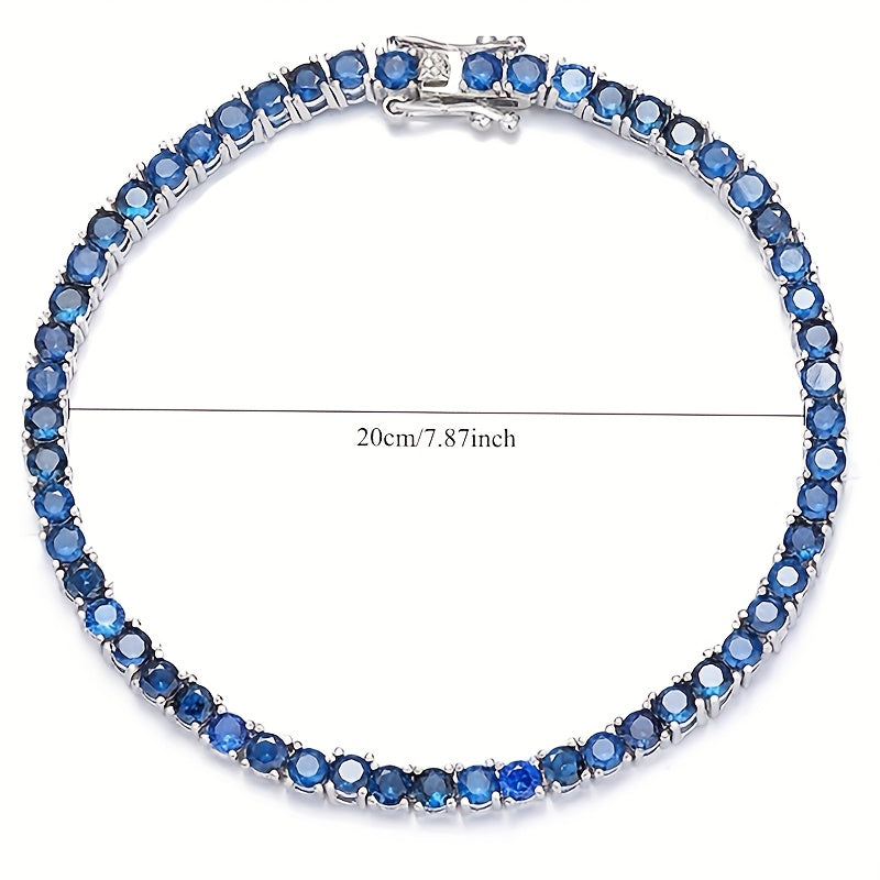 Elegant 925 Silver Blue Moissanite Tennis Bracelet, Simple, Stylish and Elegant Design, Suitable for Daily Wear and Gifts, As The Perfect Jewelry for Mother/ Wife/ Girlfriend