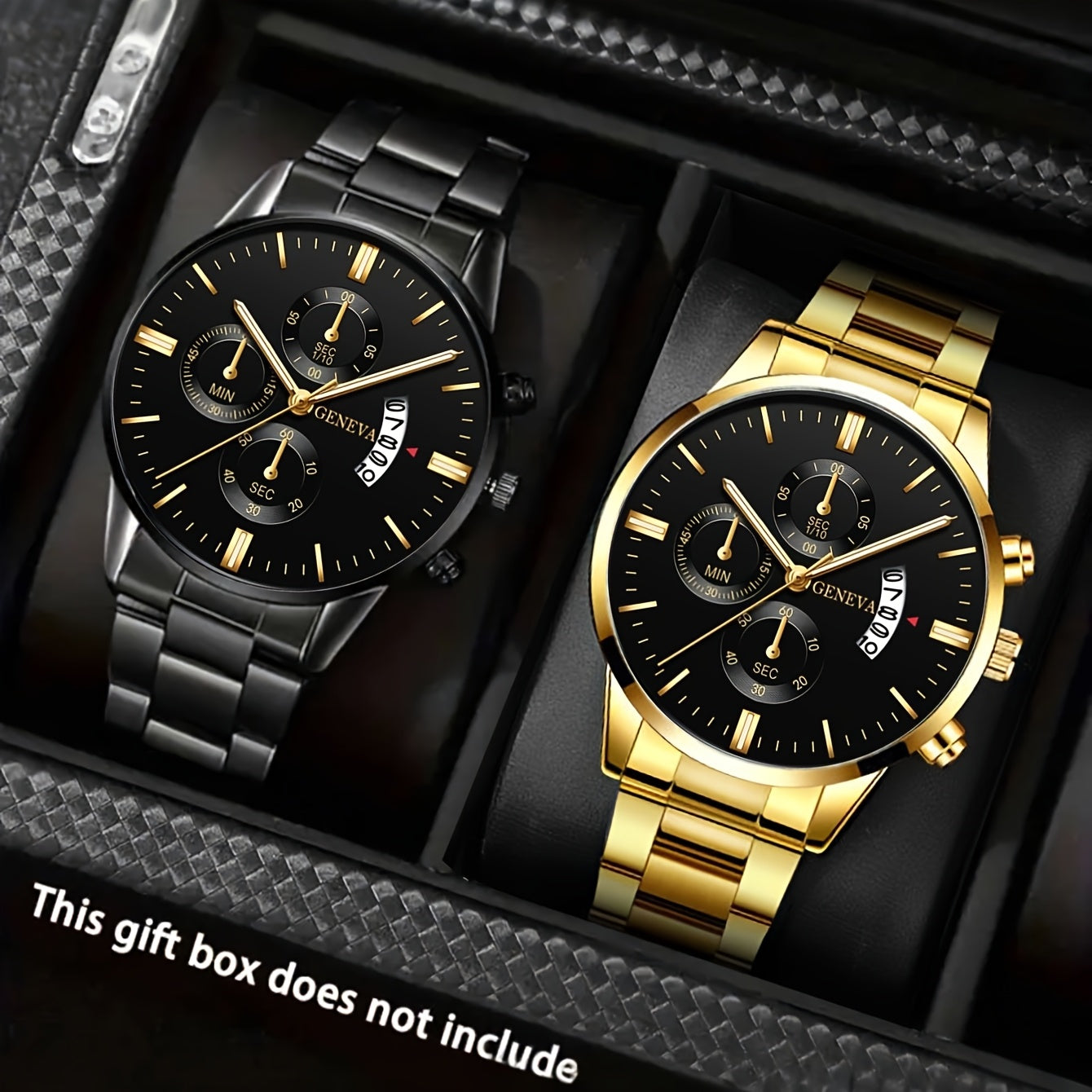 Men's Watch Gift Set 2pcs Luxury Stainless Steel Quartz Watches Business Fashion Analog Date Display Wristwatch Set for Men Multiple Color Combinations