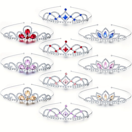 10pcs Girls Princess Rhinestone Crown Colorful Crystal Headband Crystal Tiara Rhinestone Princess Crystal Headband for Birthday Wedding Crown Party Prom, Little Girls, Colorful