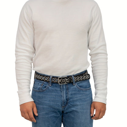 Punk Style Rivet Belt for Men and Women - Edgy Black Studded Rock Gothic Fashion Belt, Unisex Statement Accessory, Perfect Gift for Father's Day & Birthdays