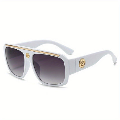 Oversized Cyberpunk Square Glasses for Men – Extra Large 139mm+ Frame with Gold Metal Trim, Decorative Lenses for Street Fashion, Cosplay & Special Occasions, Futuristic Unisex Eyewear