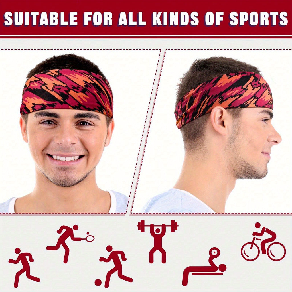 9pcs Sweatbands For Men Workout Sport Headbands For Men Camo Headband Sweat Absorbing Headband Wide Sweatband For Head Basketball Football Cycling Running Yoga, 4.7 X 9.8 Inch