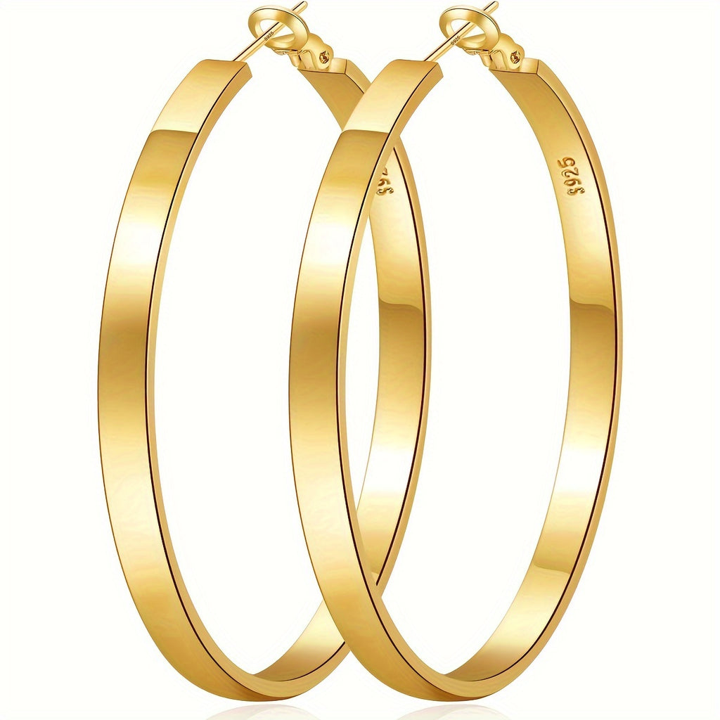 1 Pair 925 Sterling Silvery Hoop Earrings for Women Hypoallergenic Earrings Cartilage Earring, Perfect for Simple And Leisure Style Parties And Gifts, for Women (30/40/50/60mm)